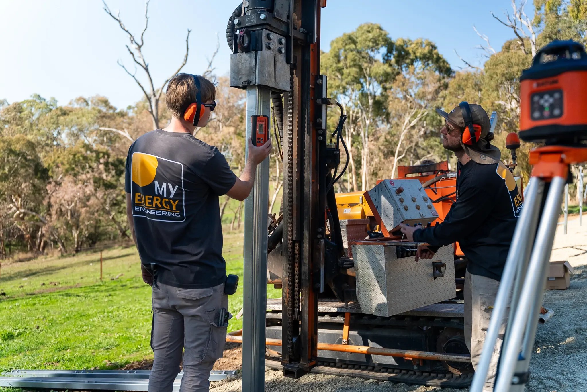 myenergy team pile driving ground mounted solar array in oakbank south australia