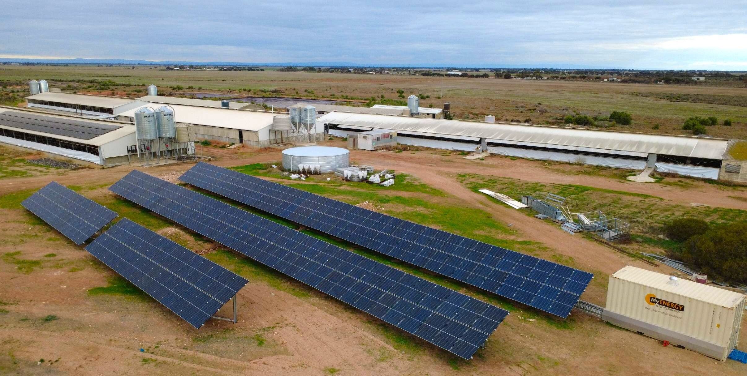 off grid power system ground mount solar shipping container lindham piggery south australia