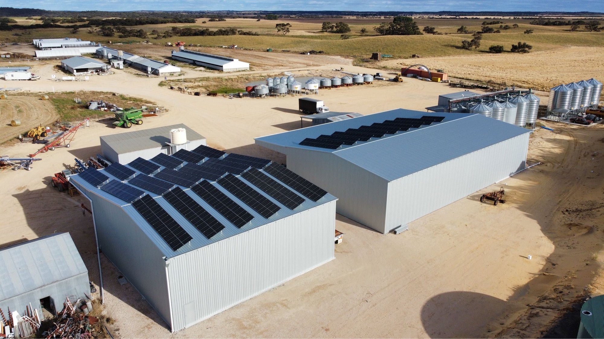 Rooftop solar panels on agricultural sheds