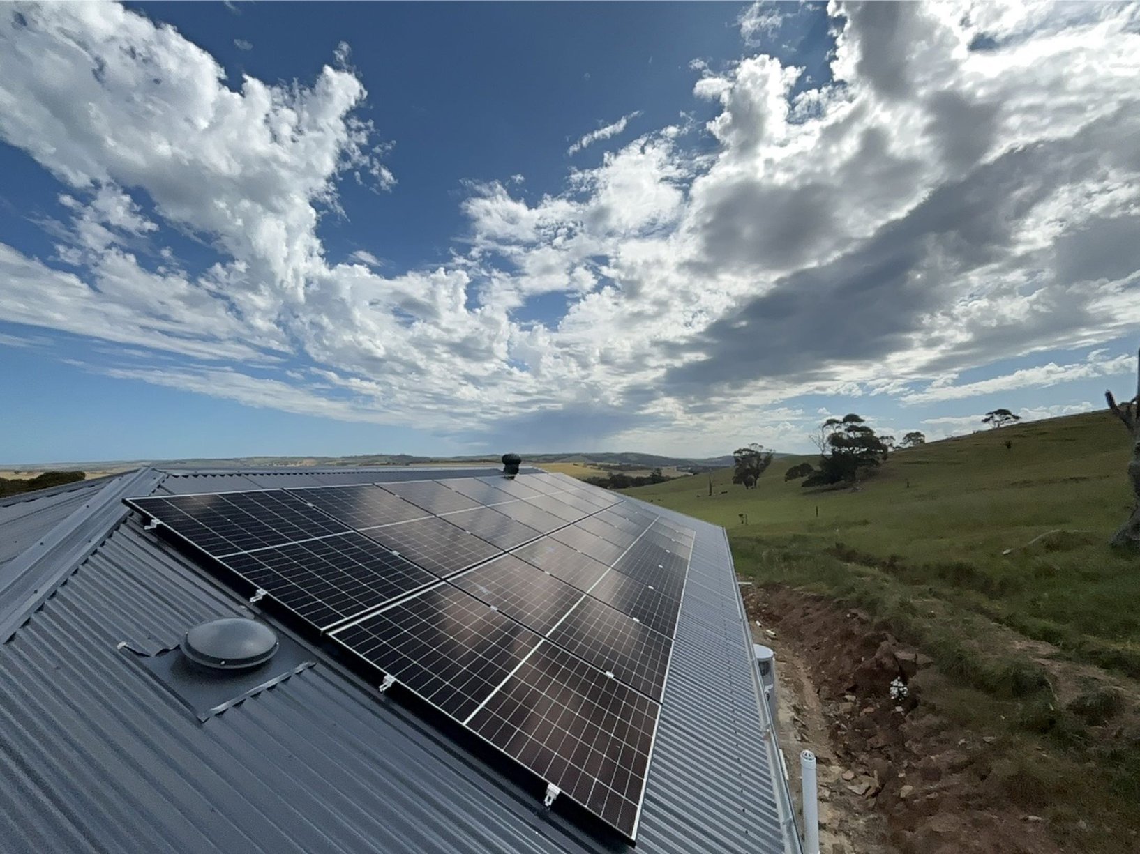 Roof Mount Solar Panel Array for an Off-grid Power System in Tooperang, SA.