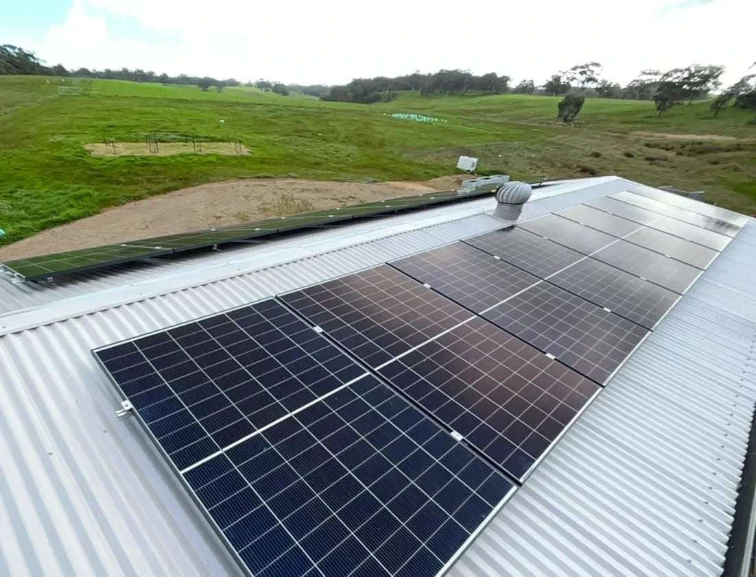 off-grid solar panels mounted with a schletter roof mount system on a shed roof in willunga hill south australia