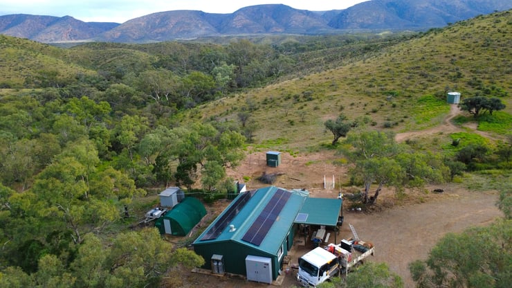 nepabunna community aerial shot off grid power system and solar panels