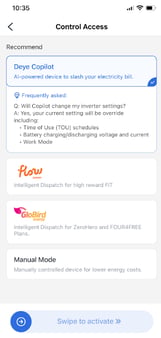 Control mode selection with Deye Copilot selected