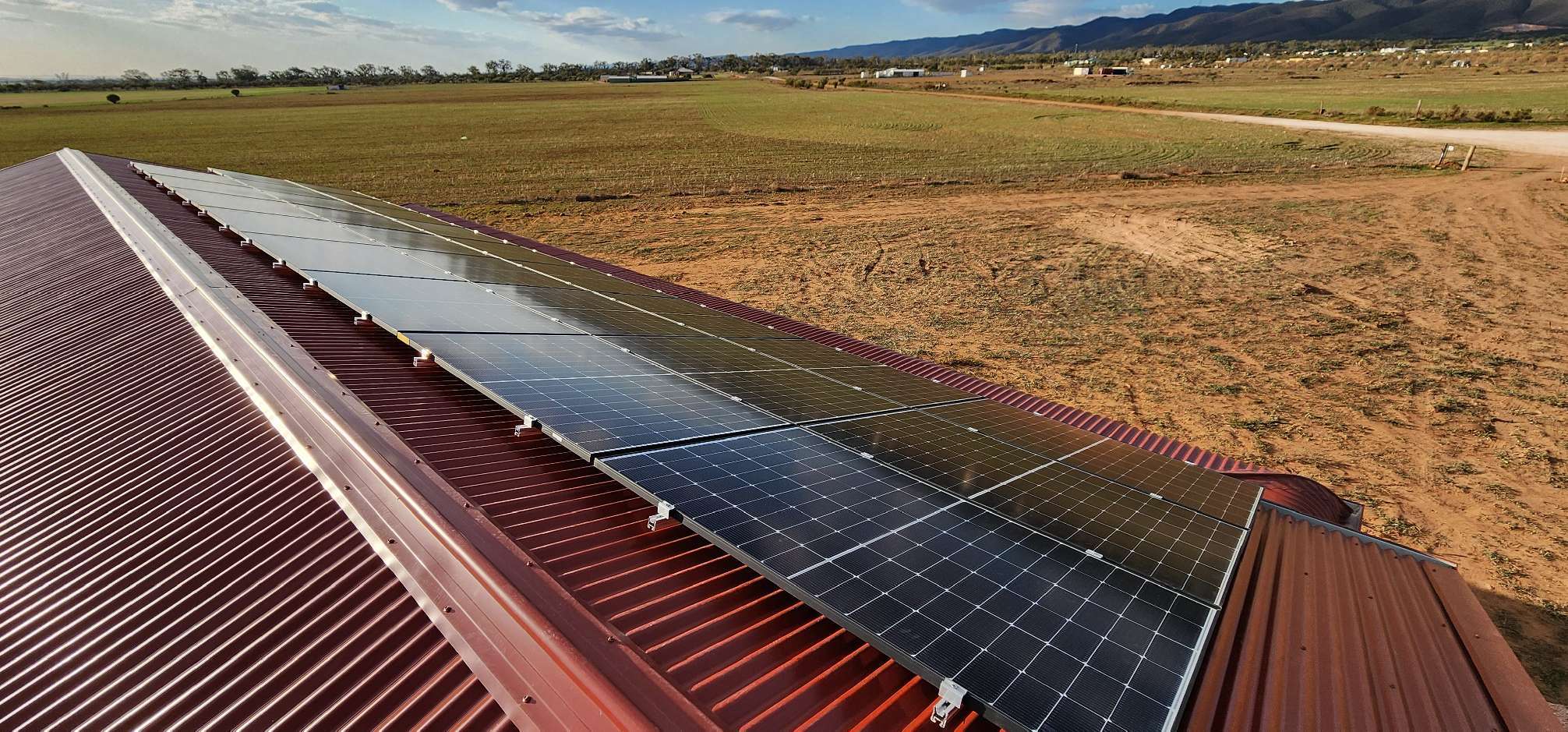 Off-grid Solar System - Roof Mount Solar Panel Array. Napperby